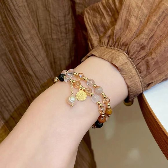 Double camellia beaded bracelet for lady - Picture 5 of 6